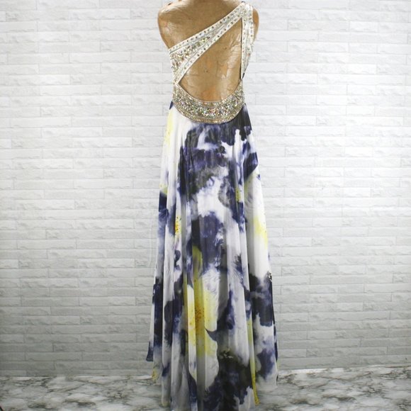 CAMILLE LA VIE Gown Prom One Shoulder Purple Yellow Beaded Floral Dress 2P - Picture 5 of 11